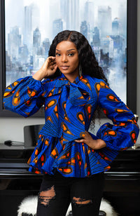 African Print Pussybow Peplum blouse - ELLA