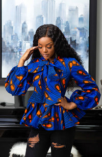 African Print Pussybow Peplum blouse - ELLA