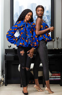 African Print Pussybow Peplum blouse - ELLA