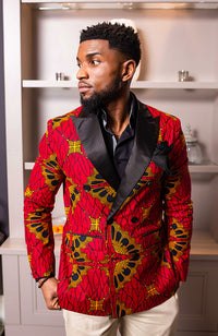 African Blazers for Men - Tailored Fit Double Breasted African Print Formal Blazer - CHARLES