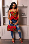 Ankara African Print Sleeveless Corset Peplum Red Blouse - Cordelia