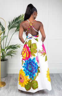 African Print White Floral Infinity Multiway Maxi Dress - THALIA