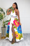 African Print White Floral Infinity Multiway Maxi Dress - THALIA