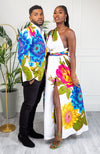 African Print White Floral Infinity Multiway Maxi Dress - THALIA