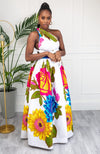 African Print White Floral Infinity Multiway Maxi Dress - THALIA