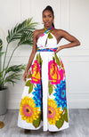 African Print White Floral Infinity Multiway Maxi Dress - THALIA