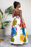 African Print White Floral Infinity Multiway Maxi Dress - THALIA