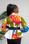 African Print Pussybow Peplum Blouse - THALIA