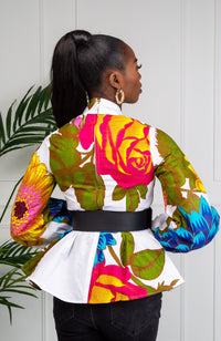 African Print Pussybow Peplum Blouse - THALIA