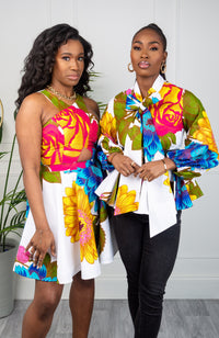 African Print Pussybow Peplum Blouse - THALIA