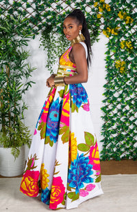 African Print Plunge Neckline Maxi Dress - THALIA