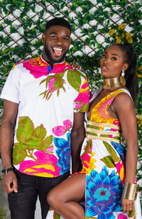 African Print Plunge Neckline Maxi Dress - THALIA