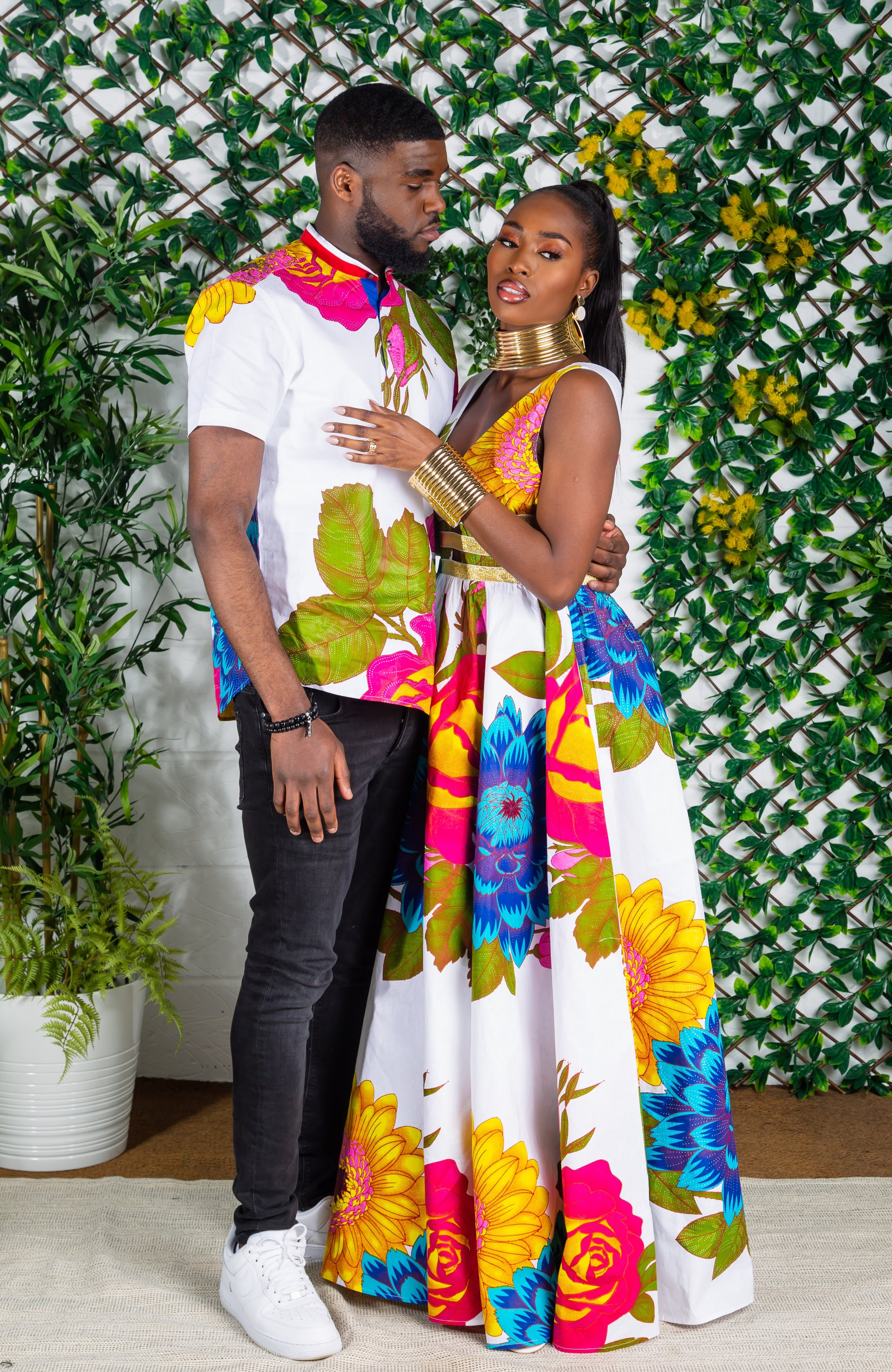 African Print Plunge Neckline Maxi Dress - THALIA