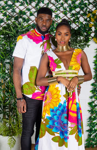 African Print Plunge Neckline Maxi Dress - THALIA