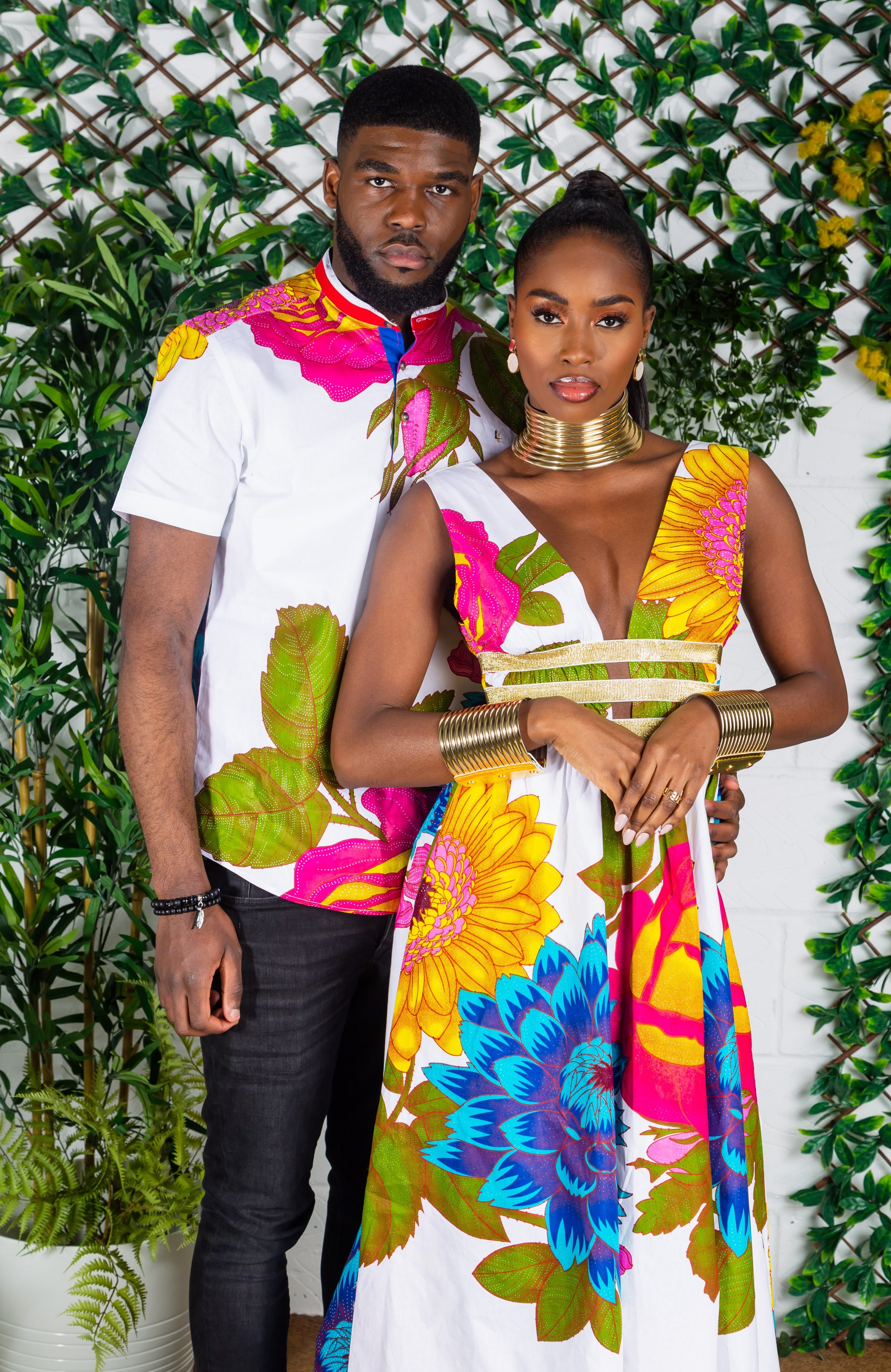 African Print Plunge Neckline Maxi Dress - THALIA