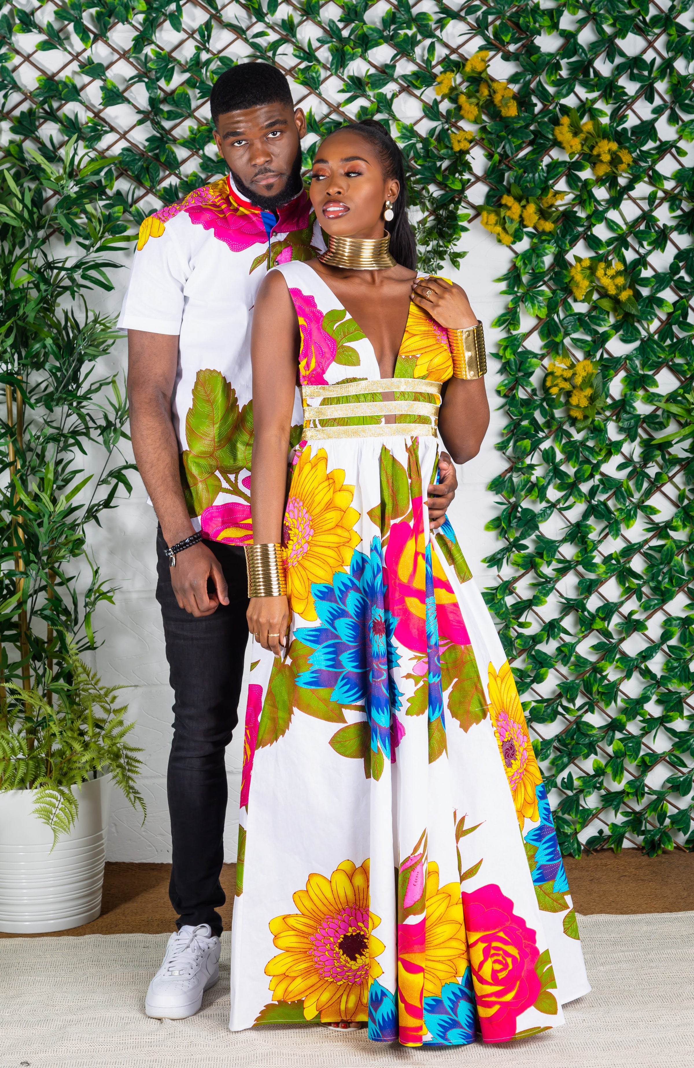 African Print Plunge Neckline Maxi Dress - THALIA