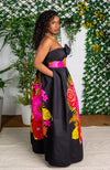 Beautiful Ankara Floral Maxi Black Skirt and Scarf - KISHA