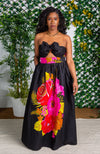 Beautiful Ankara Floral Maxi Black Skirt and Scarf - KISHA