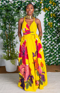African Print Yellow Infinity Multiway Maxi Dress - CARLA