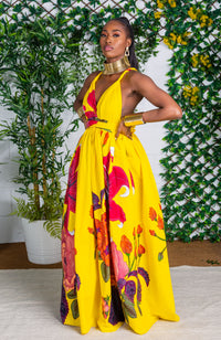 African Print Yellow Infinity Multiway Maxi Dress - CARLA
