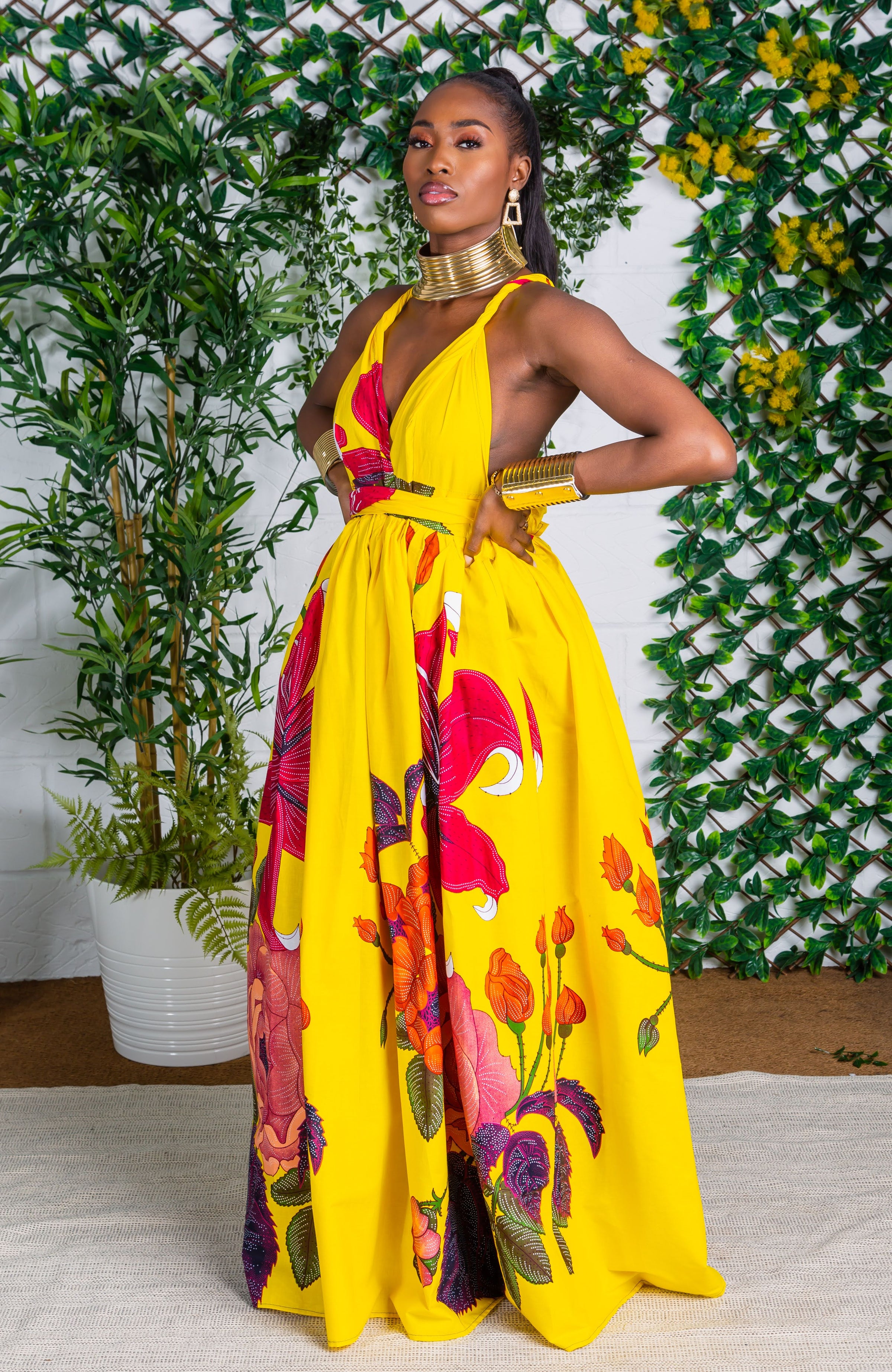 African Print Yellow Infinity Multiway Maxi Dress - CARLA