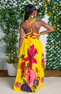 African Print Yellow Infinity Multiway Maxi Dress - CARLA