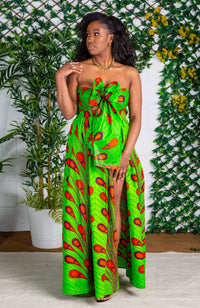 African Print Maxi Skirt with Long Slit and Scarf - ARABELLA