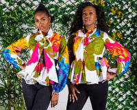 African Print Pussybow Peplum Blouse - THALIA