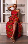 African Print Red Multiway Infinity Maxi Dress - Cordelia