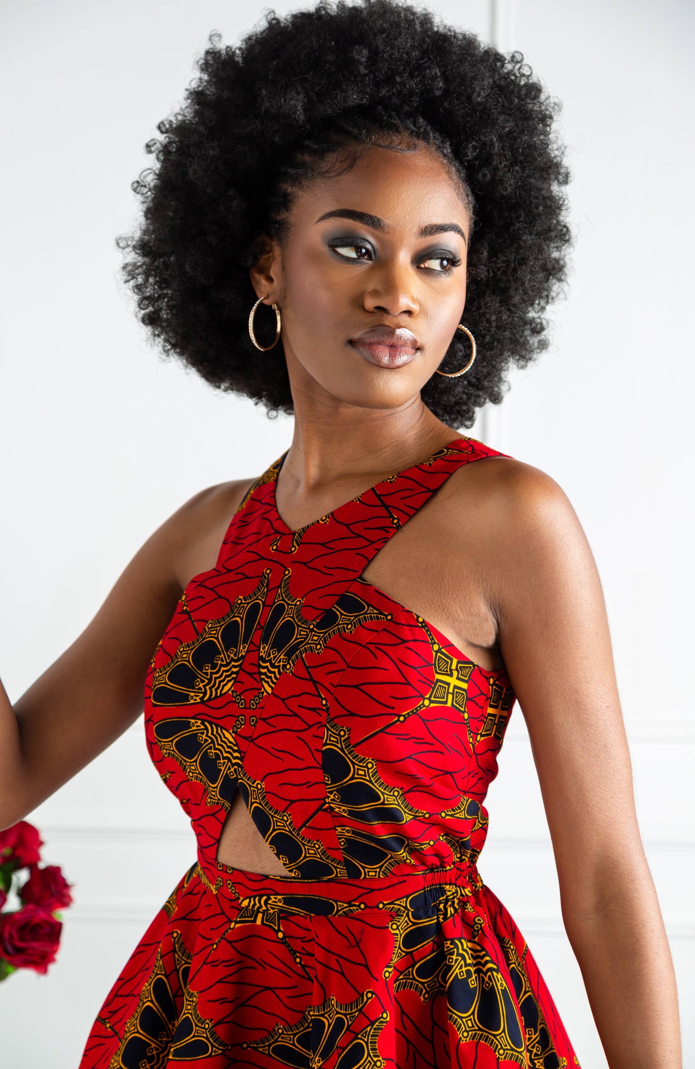 Red Ankara Cross Front Mini Length Dress - CORDELIA