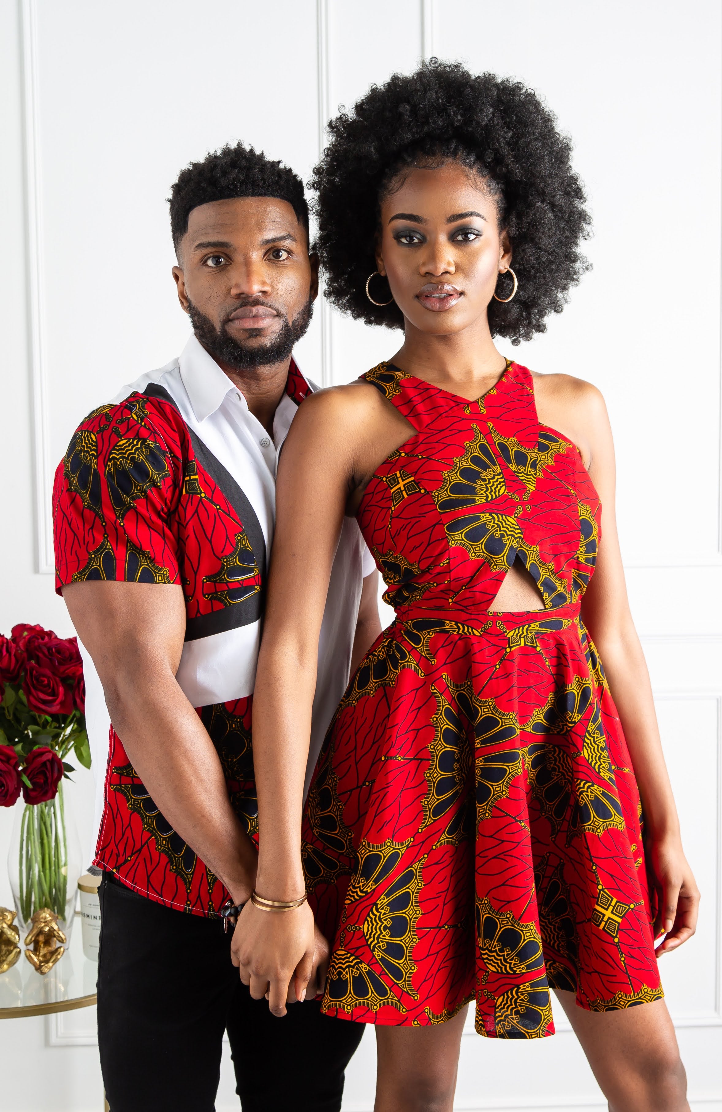 Red Ankara Cross Front Mini Length Dress - CORDELIA