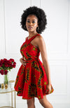 Red Ankara Cross Front Mini Length Dress - CORDELIA