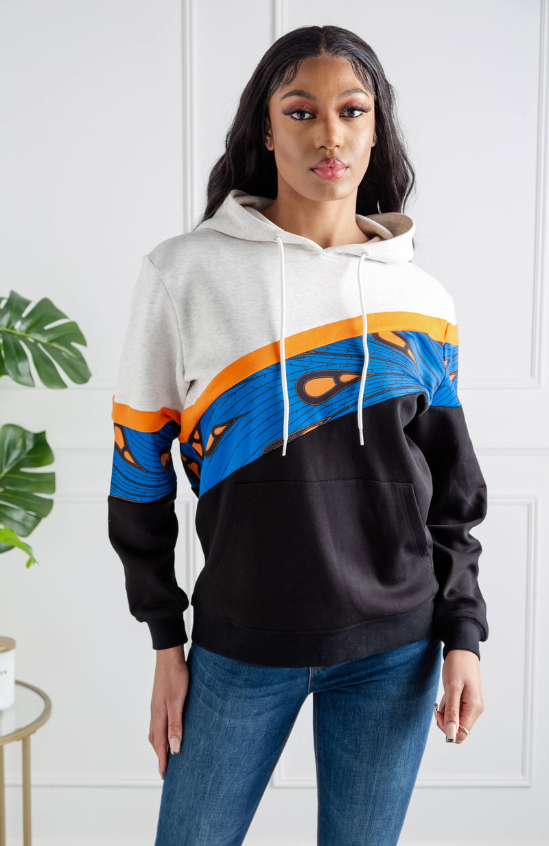 Ankara Hoodie | Asymmetric Stripe Ankara Hoodie For Women | ENUGU