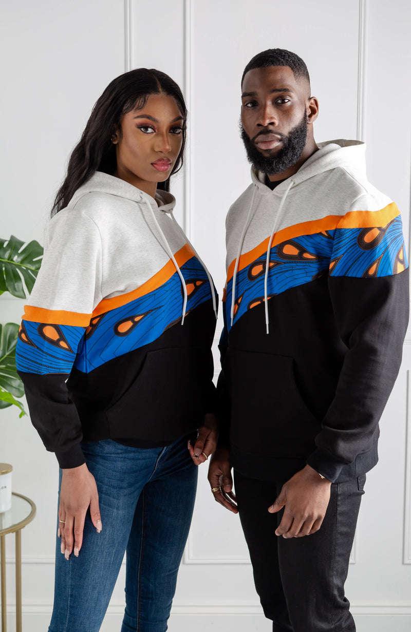 Men's Ankara Hoodie | Asymmetric Stripe Ankara Hoodie | ENUGU