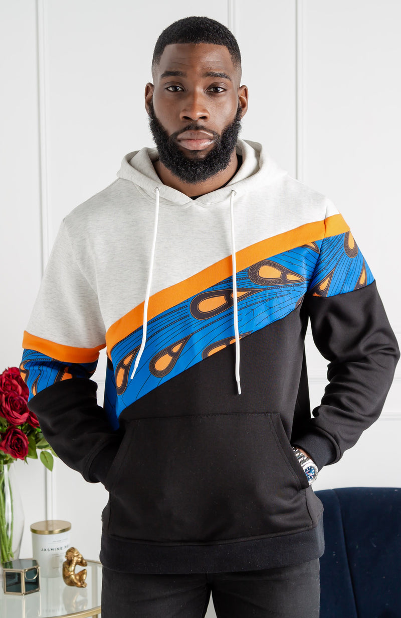 Men's Ankara Hoodie | Asymmetric Stripe Ankara Hoodie | ENUGU