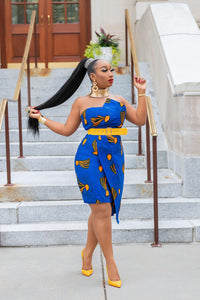Ankara African Print Asymmetric Tube Fold Over Strapless Midi Dress - Sheila