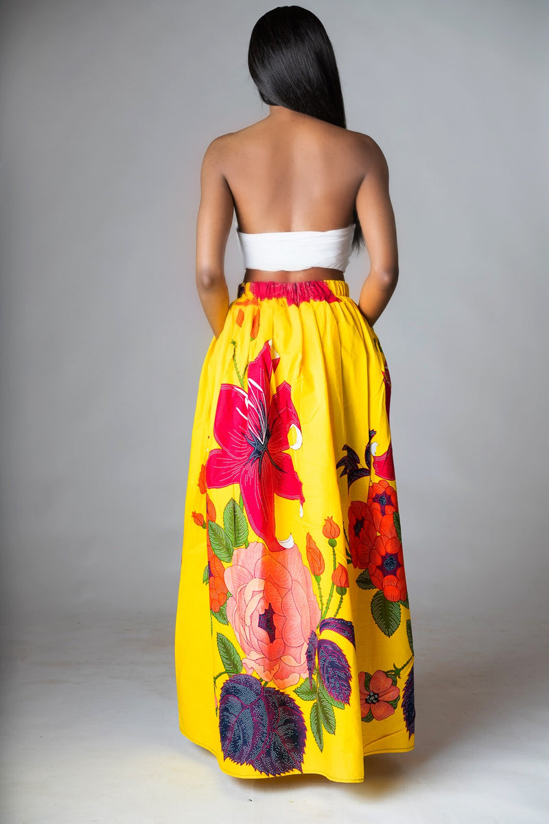 Women Floral Maxi Yellow Skirt and Scarf - CARLA