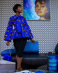 African Print Pussybow Peplum blouse - ELLA