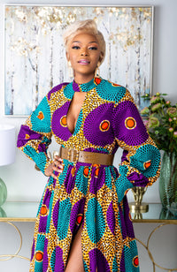 African Print Deep V Turtleneck Maxi Dress - PETRA