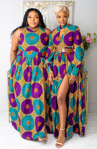 African Sleeveless Long Dress - Turtleneck Dashiki Maxi Dress - PETRA