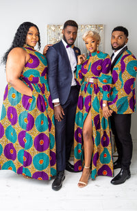 African Print Deep V Turtleneck Maxi Dress - PETRA