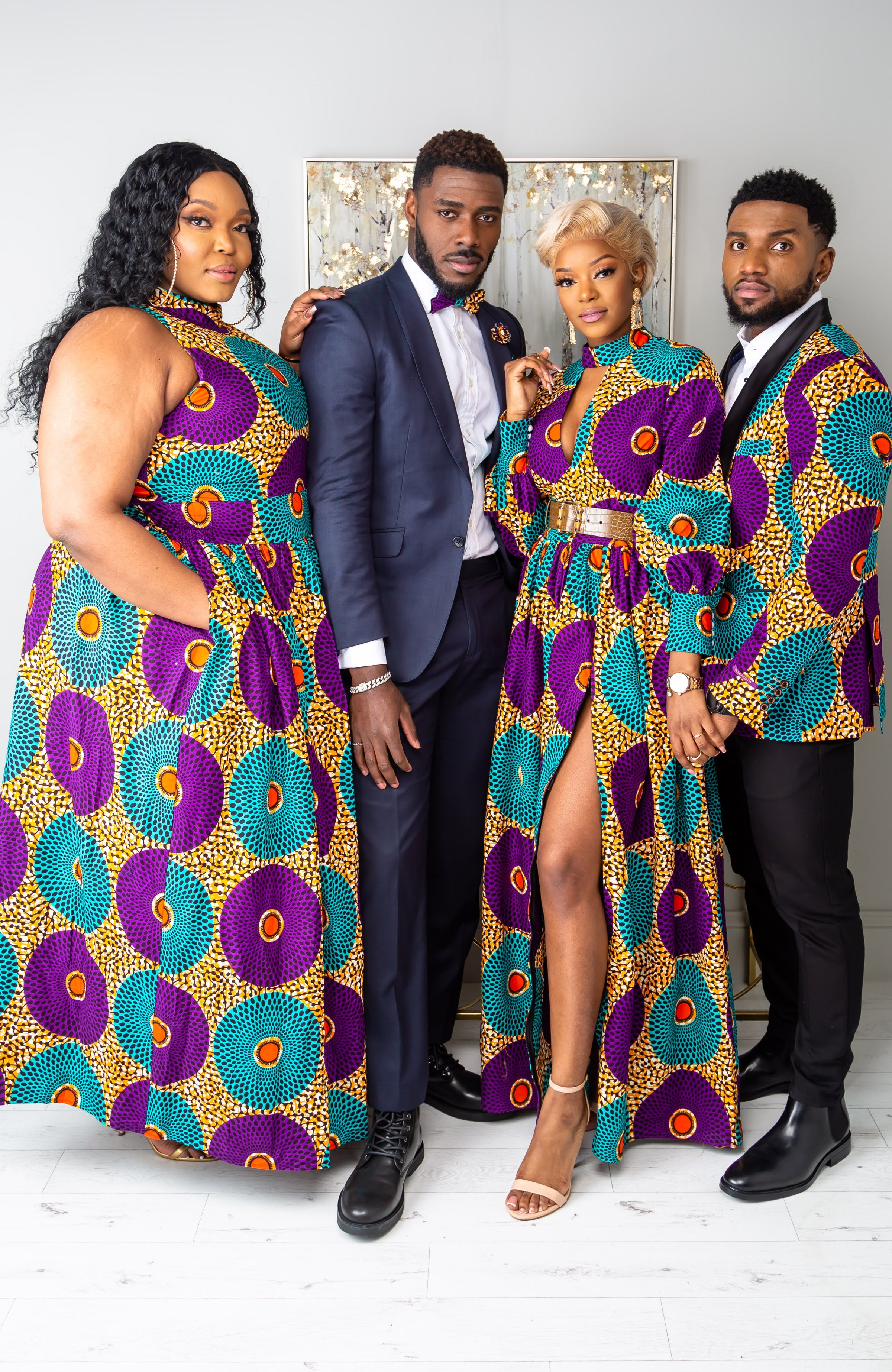 African Print Deep V Turtleneck Maxi Dress - PETRA