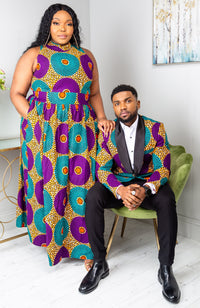 African Sleeveless Long Dress - Turtleneck Dashiki Maxi Dress - PETRA