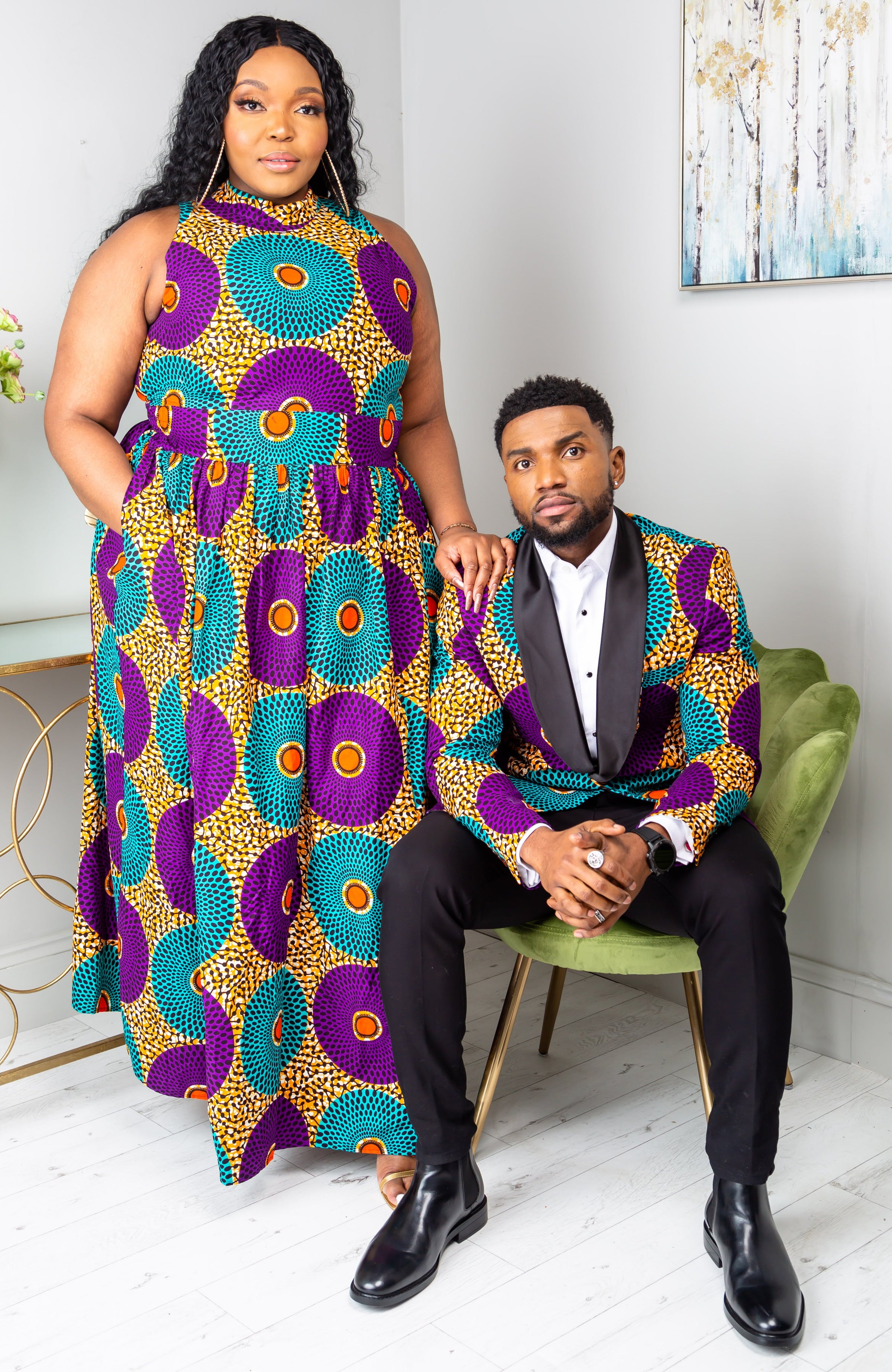 African Sleeveless Long Dress - Turtleneck Dashiki Maxi Dress - PETRA