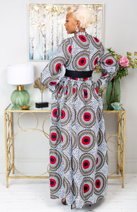 Deep V Turtleneck Ankara Maxi Dress - Long Sleeved Maxi Dress - DEBRA