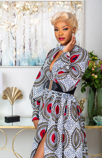 Deep V Turtleneck Ankara Maxi Dress - Long Sleeved Maxi Dress - DEBRA