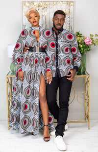 Deep V Turtleneck Ankara Maxi Dress - Long Sleeved Maxi Dress - DEBRA