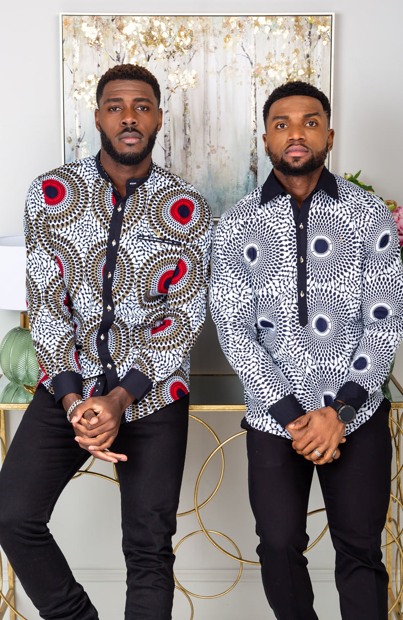 African Shirts for Men | Mens African Shirt - Mens Long-sleeve Polo - Alexander