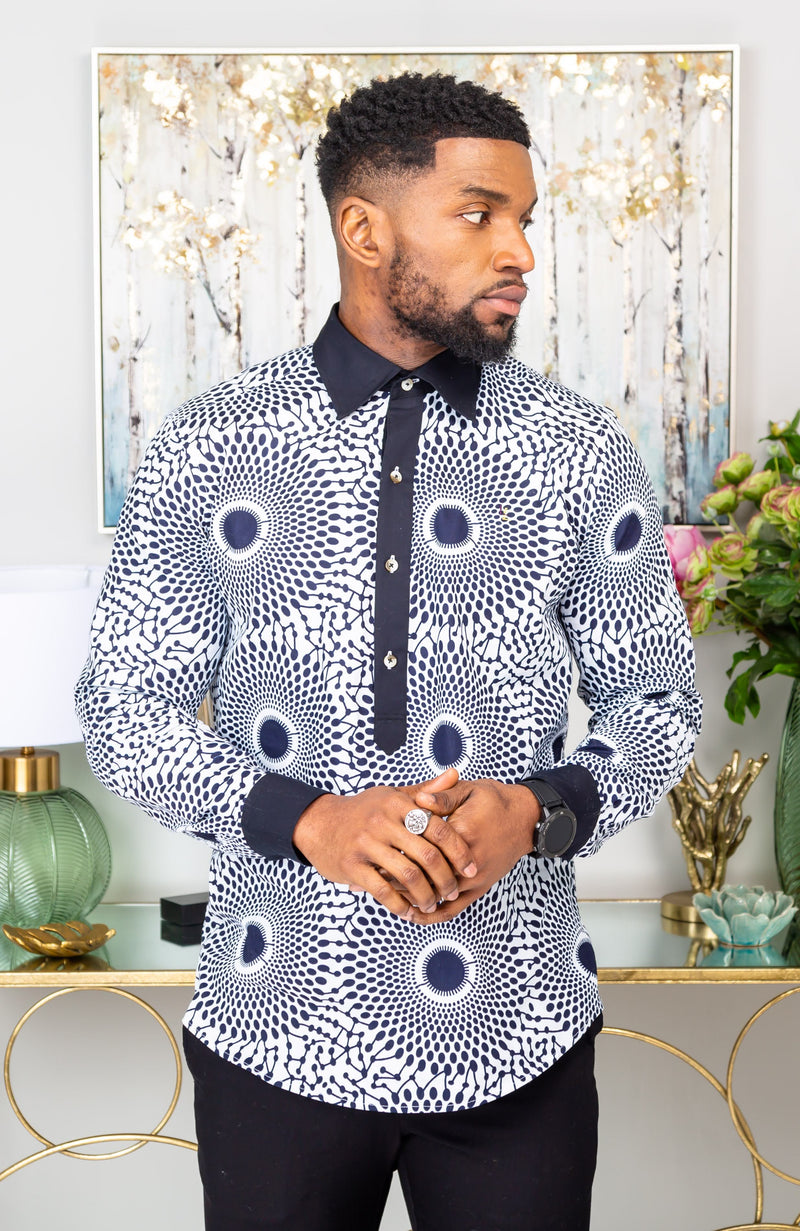 African Shirts for Men | Mens African Shirt - Mens Long-sleeve Polo - Alexander