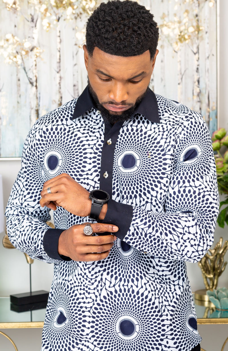 African Shirts for Men | Mens African Shirt - Mens Long-sleeve Polo - Alexander